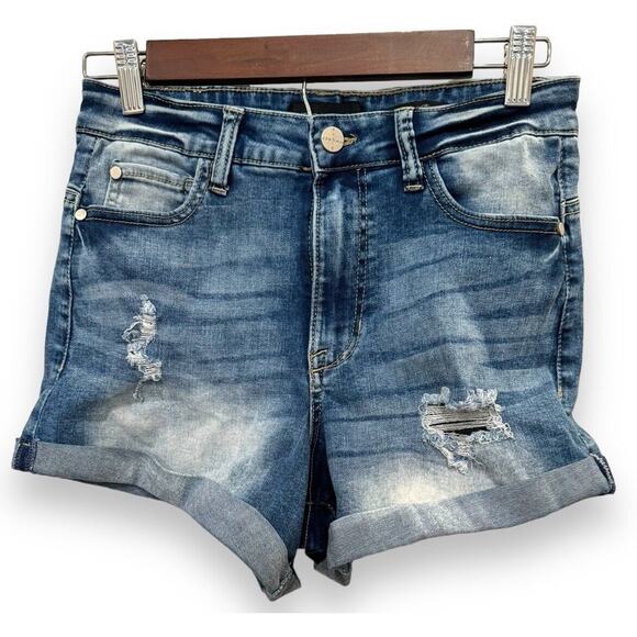 Kendall + Kylie Denim Shorts Juniors 5 Blue High Rise Icon Distressed Med Wash - Picture 1 of 6